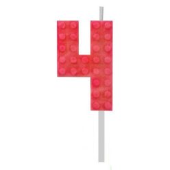   Blocks Red Blocks Lumânare tort numărul 4, roșu tip cărămidă