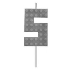   Blocks Grey Blocks Lumânare pentru tort, cifra 5, gri, tip cărămidă