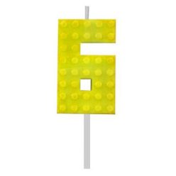   Blocks Yellow Blocks Lumânare pentru tort galbenă 6 blocuri de construcție, lumânare numerică