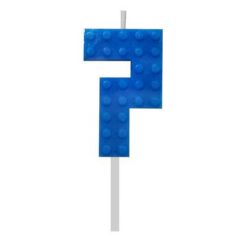  Blocks Blue Blocks Lumânare bloc de construcție 7 Albastru pentru tort, lumânare cu număr