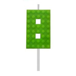   Blocks Green Blocks Lumânare de tort verde, bloc de construcție nr. 8, lumânare cifra
