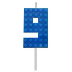   Blocks Blue Blocks Lumânare de tort cu bloc de construcție numărul 9 albastru, lumânare cifră