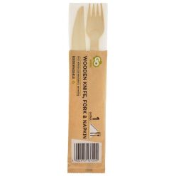 Party Wooden Furculiță și cuțit de lemn cu șervețel