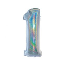   Numere Argintiu Holografic, Balon din Foaie cu Numărul 1 Argintiu 76 cm