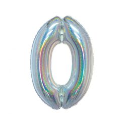   Numere Argint holografic, balon folie număr 0 argintiu 76 cm
