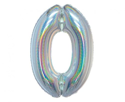 Numere Argint holografic, balon folie număr 0 argintiu 76 cm