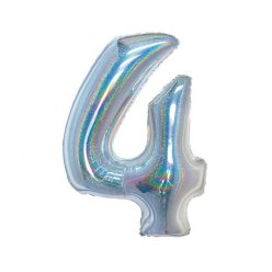   Numere Argint Holografic, Balon cu folie numărul 4 argintiu 76 cm