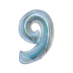 Numere Holographic Balon din folie argintiu numărul 9 76 cm