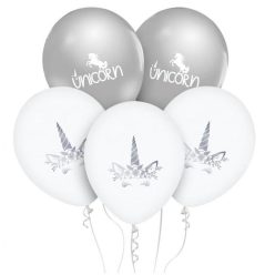 Unicorn Silver balon, set de 5 buc 12 inch (30cm)