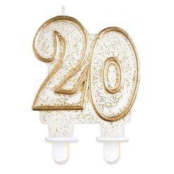   Colorat Gold Lumânare aniversară aurie sclipitoare cu numărul 20