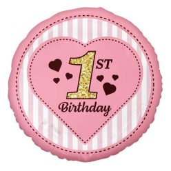 Prima zi de naștere Pink balon din folie 36 cm