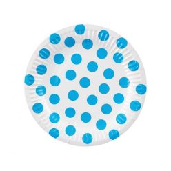   Colorat Sky Blue Polka Dot Farfurie de hârtie cu buline 6 buc 18 cm