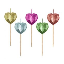   Iubire Metallic Heart Set de lumânări inimioare pentru tort, 5 buc.