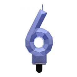   Numere Diamond Metallic Lumânare albastră numărul 6, lumânare de tort