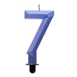   Numere Diamond Metallic Lumânare albastră numărul 7, lumânare de tort 7