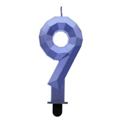   Numere Diamond Metallic Lumânare albastră numărul 9, lumânare de tort