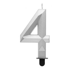   Numere Diamond Metallic Lumânare argintie cifra 4, lumânare pentru tort