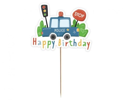 Poliție Beep Decorațiune tort Happy Birthday 13 cm