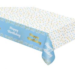   La mulți ani B&C Light Blue Față de masă albastră din folie Happy Birthday 137x183 cm
