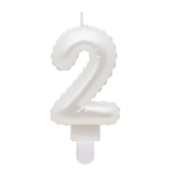   Numere Pearly Lumânare decorativă albă numărul 2, lumânare pentru tort