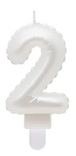 Numere Pearly Lumânare decorativă albă numărul 2, lumânare pentru tort