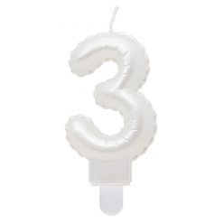 Numere Pearly Lumanare cifra 3 alba, lumanare tort