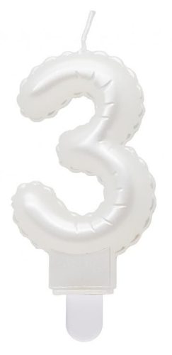 Numere Pearly Lumanare cifra 3 alba, lumanare tort