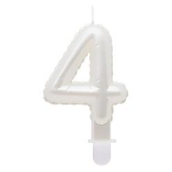 Numere Pearly Lumânare albă cifra 4, lumânare pentru tort