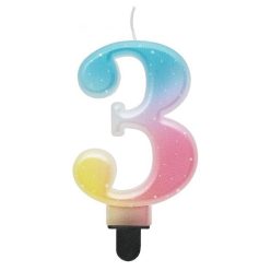   Numere Pastel Ombre Lumânare colorată numărul 3, lumânare pentru tort