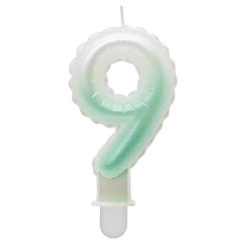 Numere Ombre Lumânare cifră alb-verde, lumânare de tort 9