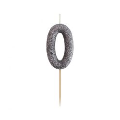  Numere Glitter Black, Lumânare cifră neagră, lumânare aniversară 0