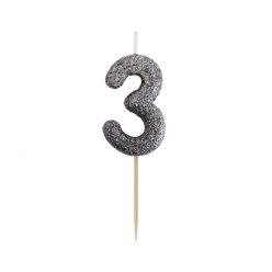  Numere Glitter Negru, lumânare cifră neagră, lumânare de tort numărul 3