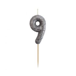   Numere Glitter Negru, lumânare decorativă cu numărul 9 pentru tort