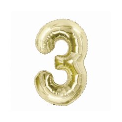   Numere B&C Champagne Balon de folie cu numărul 3 culoare șampanie 85 cm