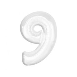 Numere B&C White Balon din folie albă, numărul 9, 92 cm