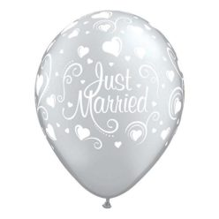   Nuntă Baloane inimioare Metallic Just Married, set de 6, 11 inci (28cm)