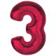Numere Red Balon din folie număr 3 roșu 92 cm