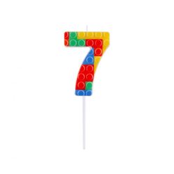   Colorat Pick Blocks Lumânare tort cifra 7 cărămizi, lumânare numerică