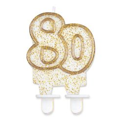   Colorat Gold Lumânare aniversară 80 cu sclipici auriu, lumânare cifră