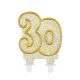 Colorat Gold Lumânare de tort cu sclipici auriu 30, lumânare cifră