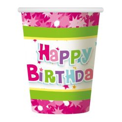   La mulți ani Pink Pahar de hârtie Happy Birthday 6 buc 270 ml