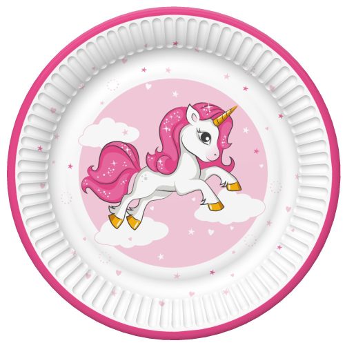 Unicorn Pink Heart farfurie de hârtie 8 bucăți 18 cm