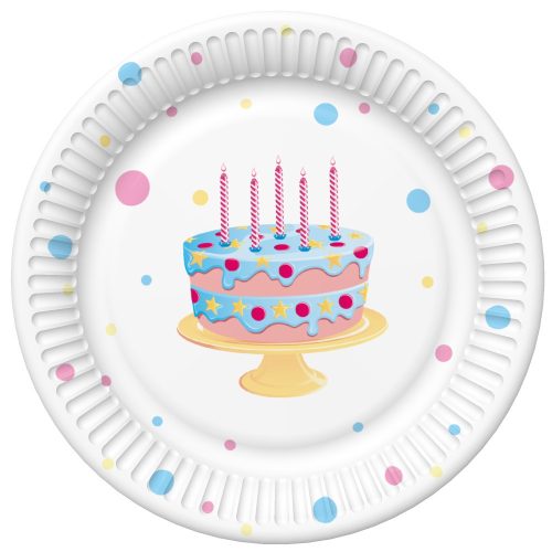 La mulți ani Cake with Balloons Farfurie de hârtie Happy Birthday 8 buc 22,7 cm