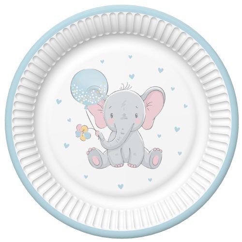 Elefant Blue Balloon Farfurii de hârtie pentru copii 8 buc, 22,7 cm