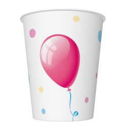   La mulți ani Cake with Balloons Pahare de hârtie 'Happy Birthday' 8 buc 250 ml
