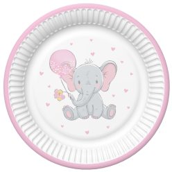   Elefant Pink Balloon Set de 8 farfurii de hârtie pentru bebeluși - 22,7 cm