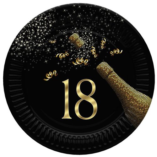 La mulți ani Golden Champagne Happy Birthday 18 farfurii de hârtie, set de 8, 18 cm