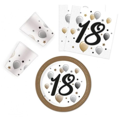La mulți ani Milestone Set de petrecere Happy Birthday 18 cu 36 de piese și farfurii de 23 cm