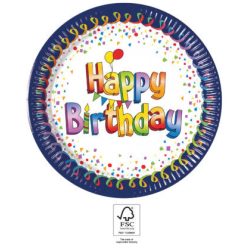   La mulți ani Multicolor Farfurie de hârtie Happy Birthday 8 buc 23 cm FSC
