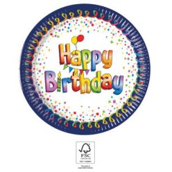   La mulți ani Multicolor Farfurie de hârtie Happy Birthday 8 buc 20 cm FSC